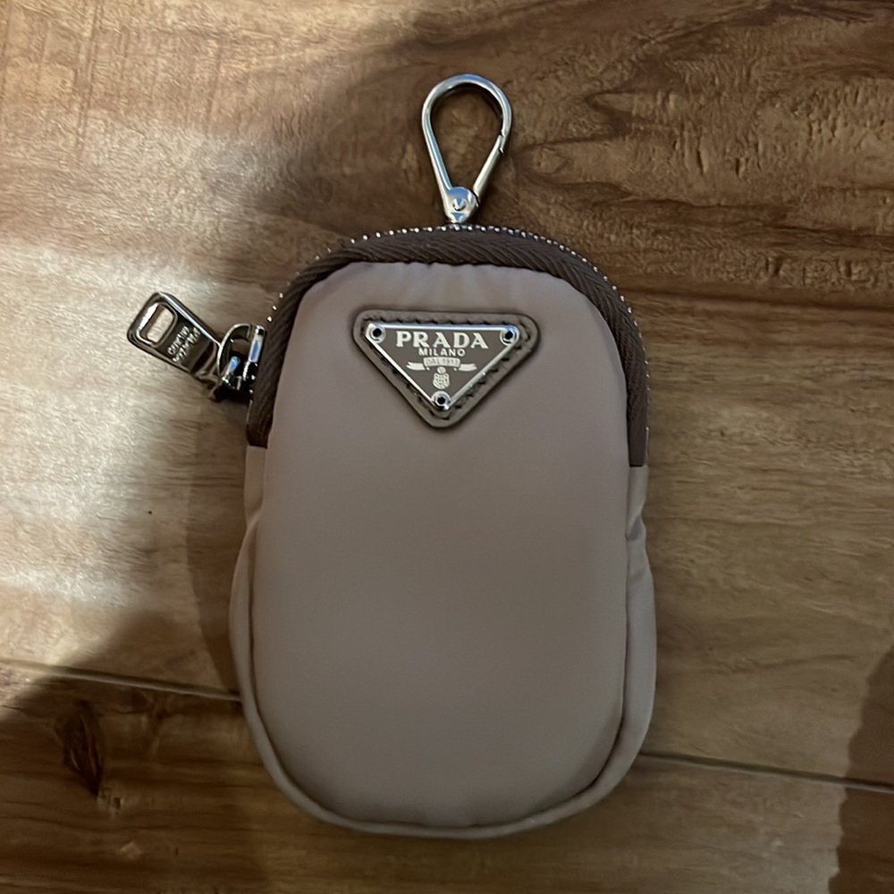 Prada Beige and Brown Nylon Pouch Keychain